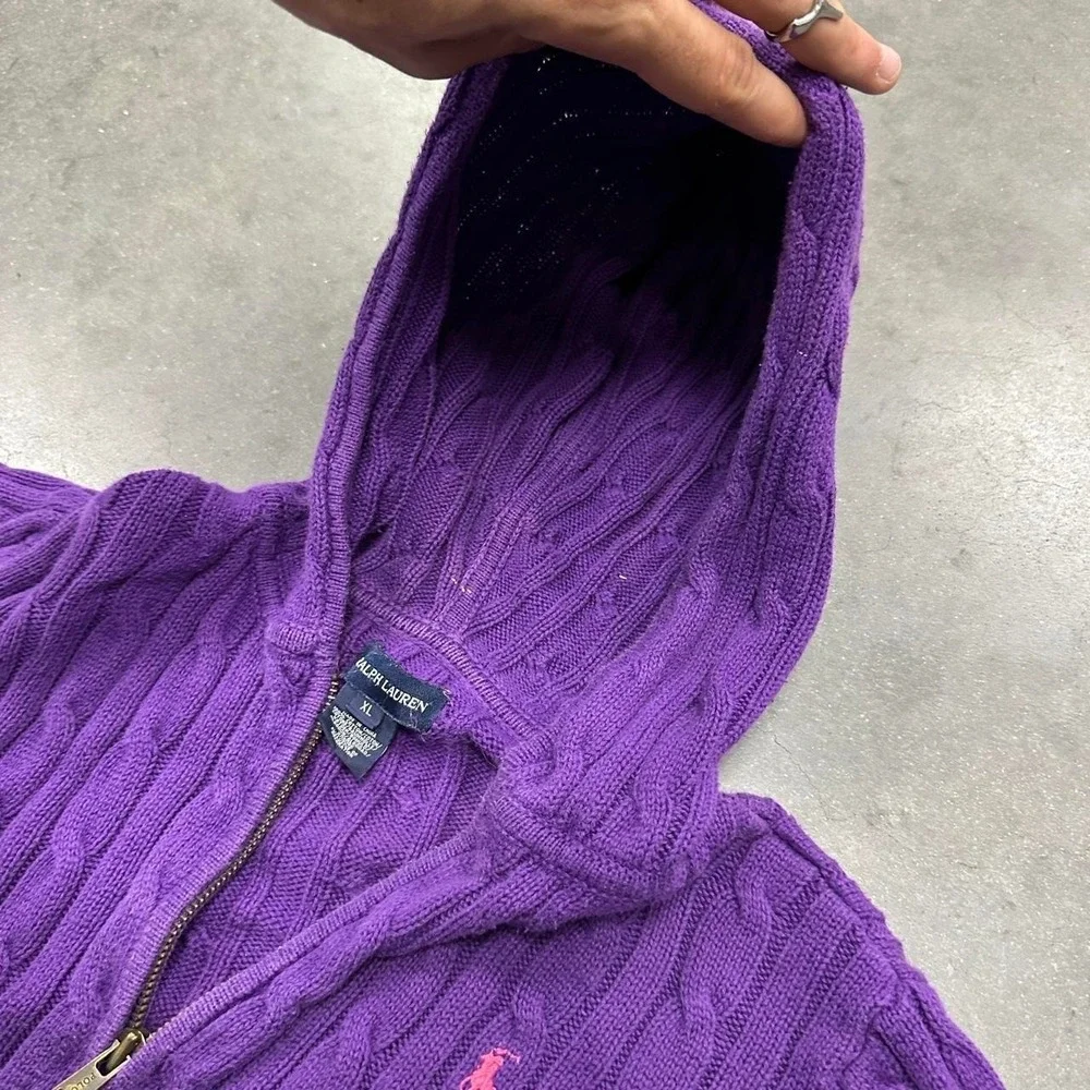 Youth Ralph Lauren purple cable knit zip up hoodie Size Youth XL